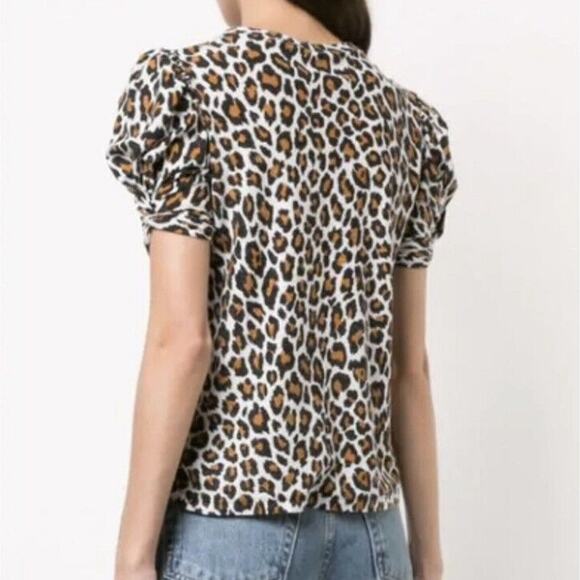 ALC Katie Leopard Cheetah Print Puff-Sleeve T-Shirt Career Office XS ab13 - Picture 4 of 10